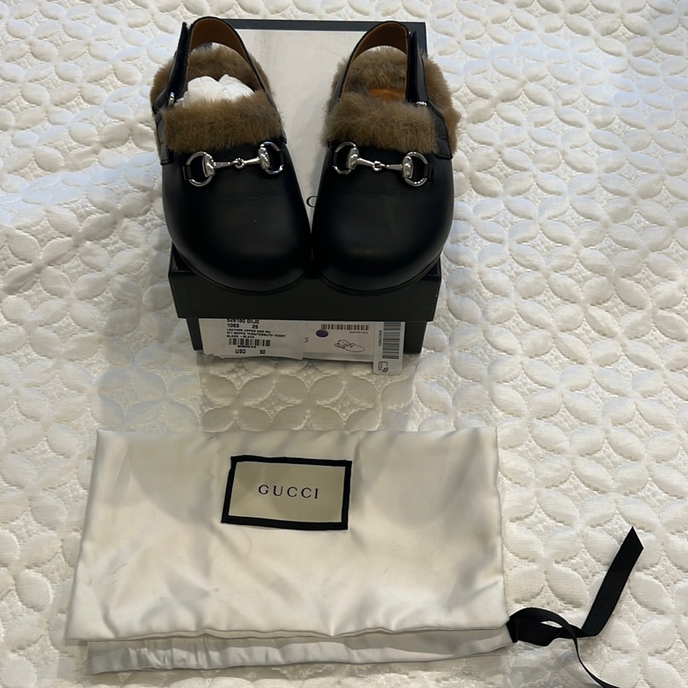Kids Black Leather Gucci Mules